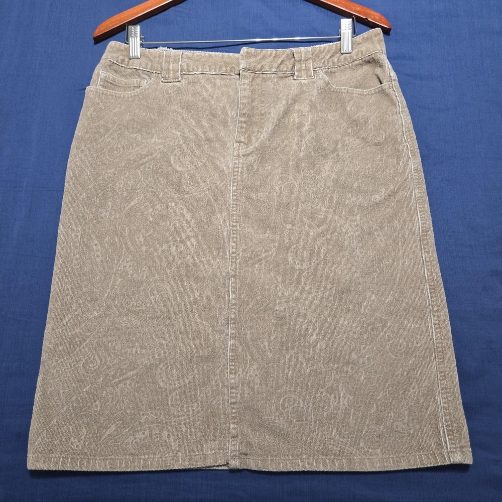 Express‎ Skirt Juniors 9/10 Beige Paisley Corduroy A-Line Knee Length Stretch